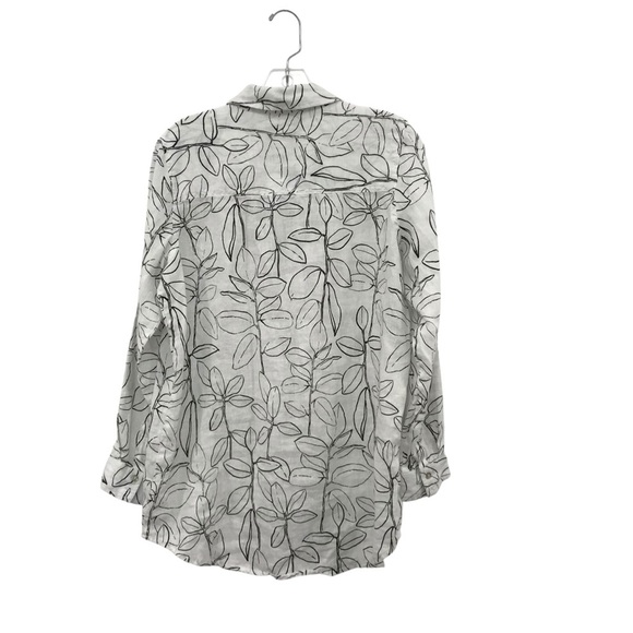 Cynthia Rowley Black and White Leaf Print 100% Button Up Linen Shirt Size Small - Picture 2 of 4